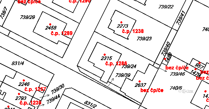Neratovice 1286 na parcele st. 2315 v KÚ Neratovice, Katastrální mapa