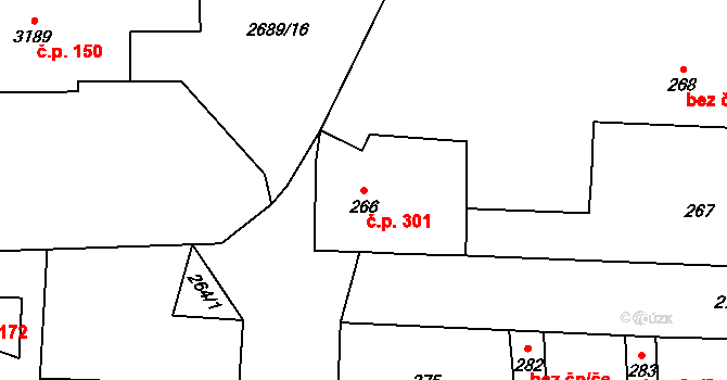 Řevnice 301 na parcele st. 266 v KÚ Řevnice, Katastrální mapa