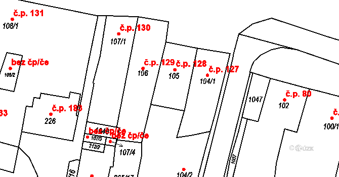 Hostouň 128 na parcele st. 105 v KÚ Hostouň u Horšovského Týna, Katastrální mapa