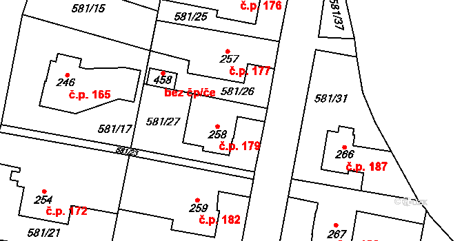Teplice nad Metují 179 na parcele st. 258 v KÚ Teplice nad Metují, Katastrální mapa