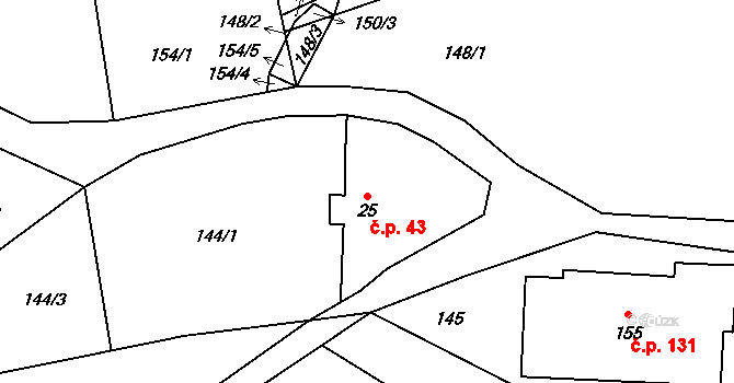 Rokytník 43, Hronov na parcele st. 25 v KÚ Rokytník, Katastrální mapa