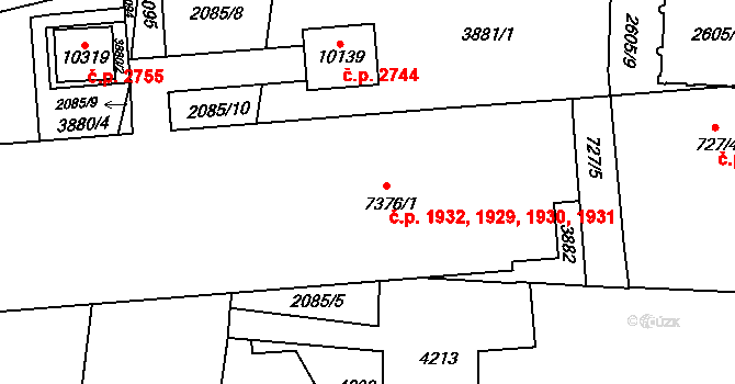 Zelené Předměstí 1929,1930,1931,1932, Pardubice na parcele st. 7376/1 v KÚ Pardubice, Katastrální mapa