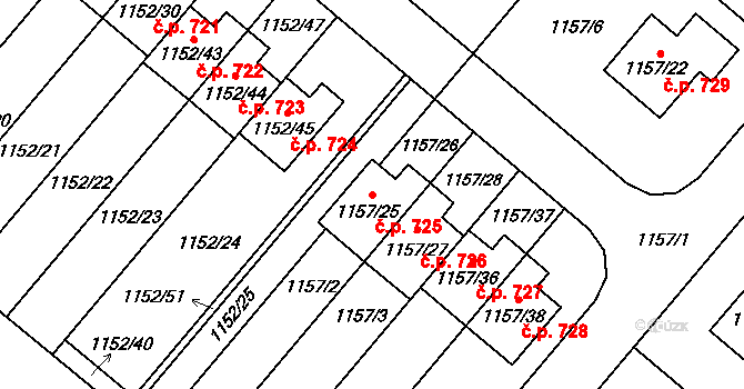 Krmelín 725 na parcele st. 1157/25 v KÚ Krmelín, Katastrální mapa