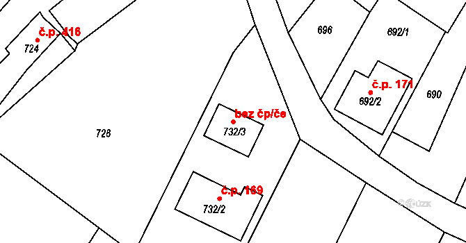 Šatov 86973185 na parcele st. 732/3 v KÚ Šatov, Katastrální mapa