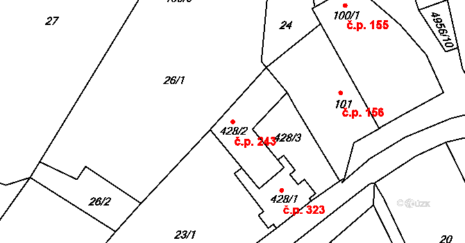 Černovice 243 na parcele st. 428/2 v KÚ Černovice u Tábora, Katastrální mapa