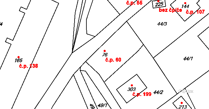 Rynárec 60 na parcele st. 76 v KÚ Rynárec, Katastrální mapa