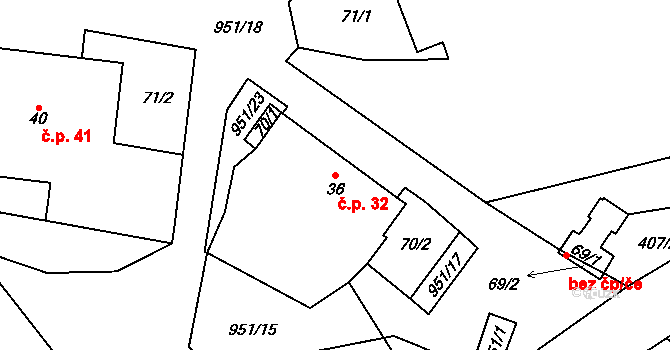 Útěchovice 32 na parcele st. 36 v KÚ Útěchovice u Hořepníku, Katastrální mapa
