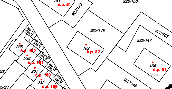 Libčeves 52 na parcele st. 182 v KÚ Libčeves, Katastrální mapa