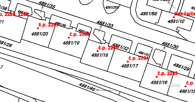 Louny 2285 na parcele st. 4881/18 v KÚ Louny, Katastrální mapa