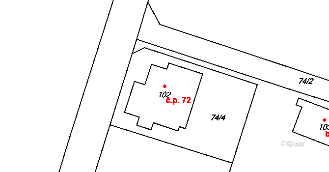 Mlékovice 72, Toušice na parcele st. 102 v KÚ Mlékovice, Katastrální mapa