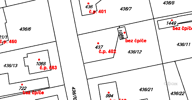 Šťáhlavy 402 na parcele st. 437 v KÚ Šťáhlavy, Katastrální mapa