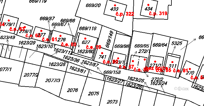 Strachotín 80 na parcele st. 741 v KÚ Strachotín, Katastrální mapa