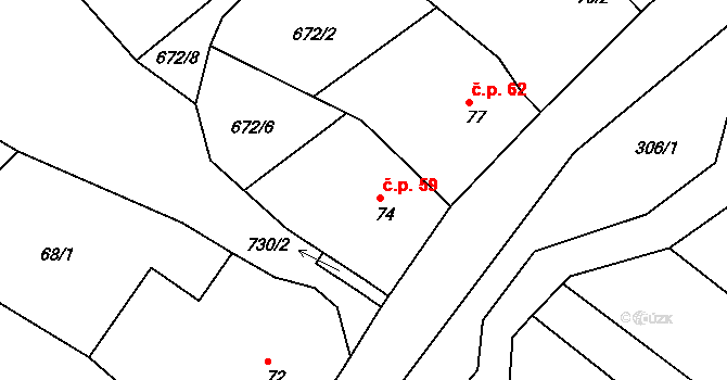 Zlámanka 59, Kroměříž na parcele st. 74 v KÚ Zlámanka, Katastrální mapa