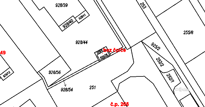 Fryšták 103127186 na parcele st. 928/26 v KÚ Horní Ves u Fryštáku, Katastrální mapa