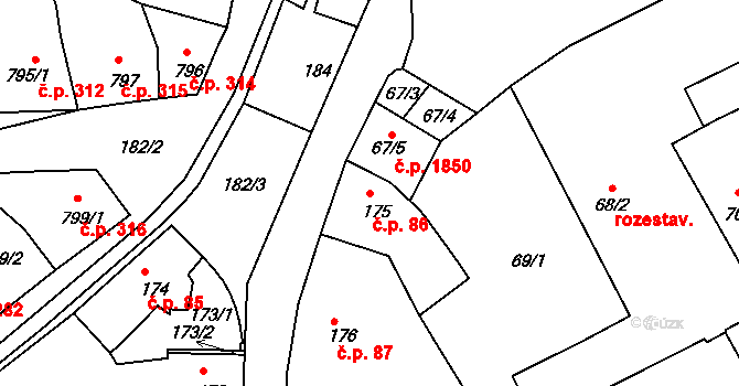 Holešov 86 na parcele st. 175 v KÚ Holešov, Katastrální mapa