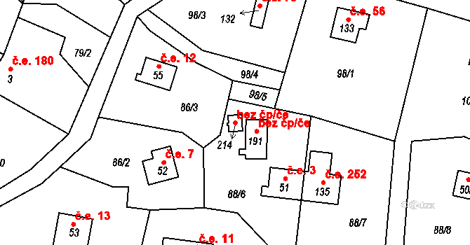 Třebívlice 105581186 na parcele st. 214 v KÚ Dřevce, Katastrální mapa