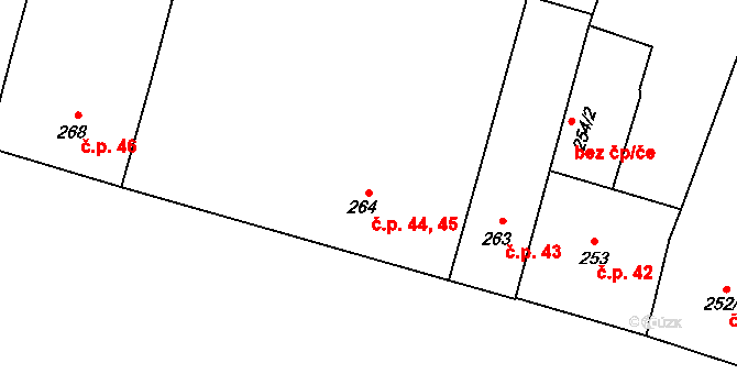 Moravský Krumlov 44,45 na parcele st. 264 v KÚ Moravský Krumlov, Katastrální mapa