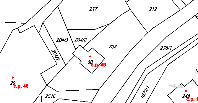 Valkeřice 49 na parcele st. 30 v KÚ Valkeřice, Katastrální mapa