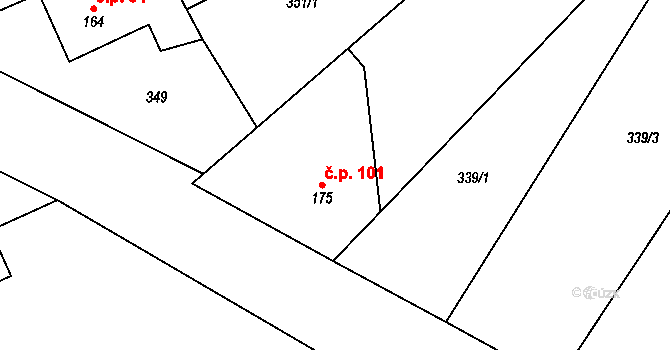 Čestín 101 na parcele st. 175 v KÚ Čestín, Katastrální mapa