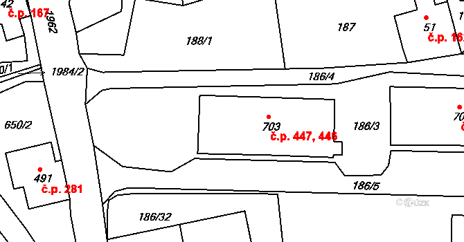 Abertamy 446,447 na parcele st. 703 v KÚ Abertamy, Katastrální mapa