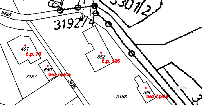 Koberovy 126 na parcele st. 652 v KÚ Koberovy, Katastrální mapa