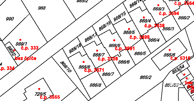 Mšeno nad Nisou 3708, Jablonec nad Nisou na parcele st. 868/7 v KÚ Mšeno nad Nisou, Katastrální mapa