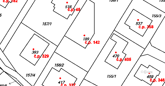 Dobronín 142 na parcele st. 189 v KÚ Dobronín, Katastrální mapa