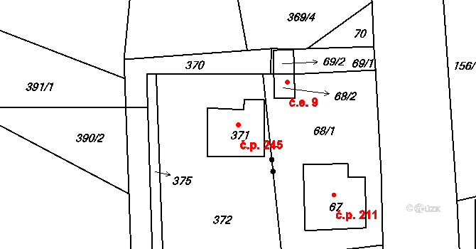 Antonínův Důl 245, Jihlava na parcele st. 371 v KÚ Pávov, Katastrální mapa