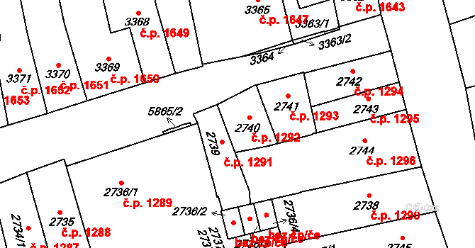 Jihlava 1292 na parcele st. 2740 v KÚ Jihlava, Katastrální mapa