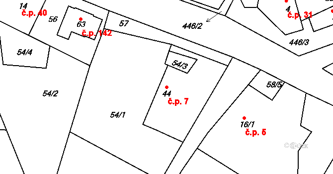Hostěradice 7, Kamenný Přívoz na parcele st. 44 v KÚ Hostěradice, Katastrální mapa