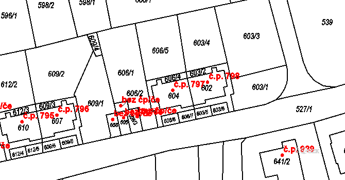 Roztoky 797 na parcele st. 604 v KÚ Roztoky u Prahy, Katastrální mapa