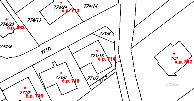 Arnultovice 714, Nový Bor na parcele st. 771/15 v KÚ Arnultovice u Nového Boru, Katastrální mapa