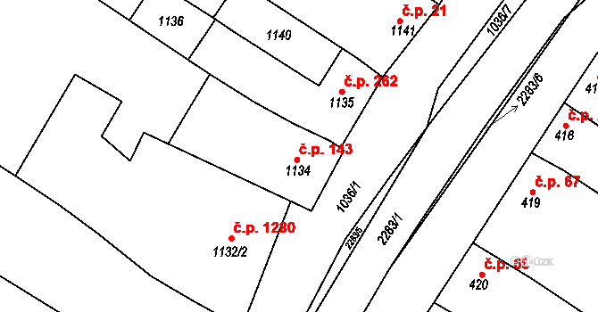 Svatobořice 143, Svatobořice-Mistřín na parcele st. 1134 v KÚ Svatobořice, Katastrální mapa