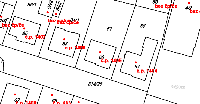 Vracov 1405 na parcele st. 60 v KÚ Vracov, Katastrální mapa