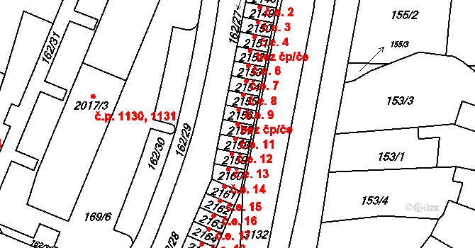 Kyjov 11 na parcele st. 2157 v KÚ Kyjov, Katastrální mapa