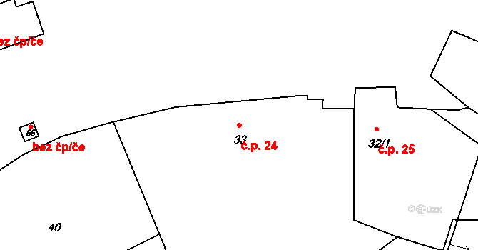 Brzkov 24 na parcele st. 33 v KÚ Brzkov, Katastrální mapa