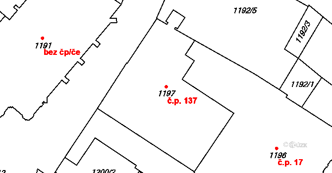 Vyškov-Město 137, Vyškov na parcele st. 1197 v KÚ Vyškov, Katastrální mapa