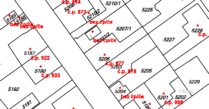 Kročehlavy 877, Kladno na parcele st. 5206 v KÚ Kročehlavy, Katastrální mapa