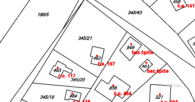 Ondřejov 167 na parcele st. 462 v KÚ Ondřejov u Prahy, Katastrální mapa