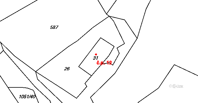 Senotín 12, Nová Bystřice na parcele st. 31 v KÚ Senotín, Katastrální mapa