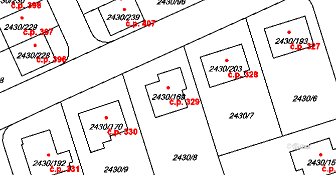 Dačice V 329, Dačice na parcele st. 2430/169 v KÚ Dačice, Katastrální mapa