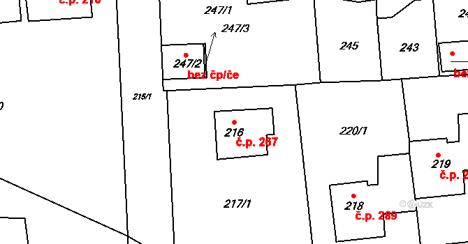Loděnice 267 na parcele st. 216 v KÚ Loděnice u Berouna, Katastrální mapa