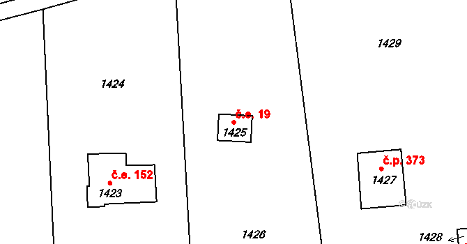 Hlásná Třebaň 19 na parcele st. 1425 v KÚ Hlásná Třebaň, Katastrální mapa