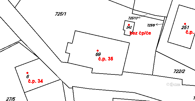 Broumov 35 na parcele st. 69 v KÚ Broumov u Zadního Chodova, Katastrální mapa