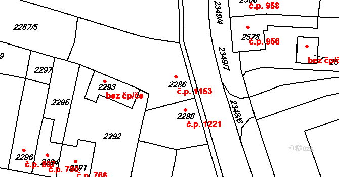 Tachov 1153 na parcele st. 2286 v KÚ Tachov, Katastrální mapa