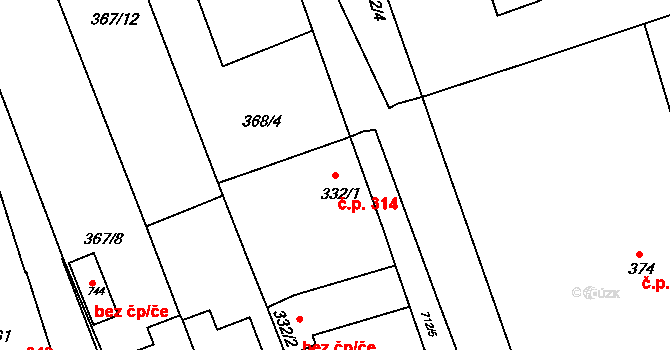Nechanice 314 na parcele st. 332/1 v KÚ Nechanice, Katastrální mapa