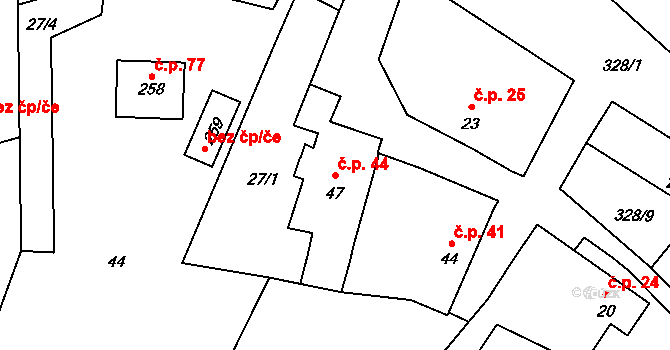 Štěnkov 44, Třebechovice pod Orebem na parcele st. 47 v KÚ Štěnkov, Katastrální mapa