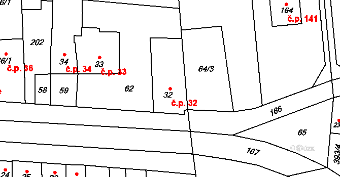 Lípy 32, Slatinice na parcele st. 32 v KÚ Lípy, Katastrální mapa
