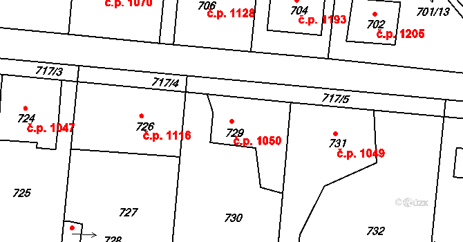 Hořovice 1050 na parcele st. 729 v KÚ Velká Víska, Katastrální mapa