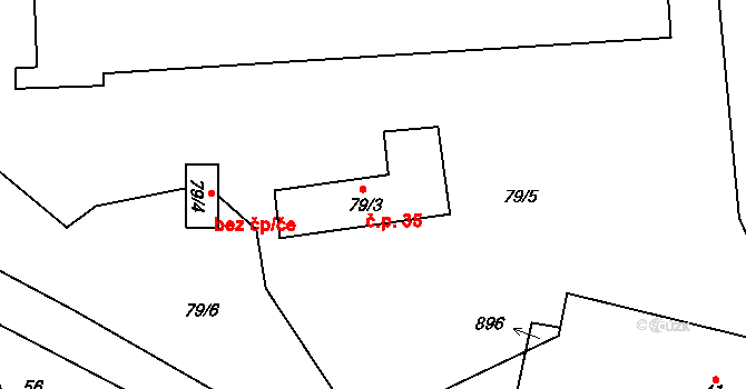 Levínské Petrovice 35, Lovečkovice na parcele st. 79/3 v KÚ Levínské Petrovice, Katastrální mapa